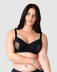 Model Olivia showcasing the allure of Hotmilk Lingerie US's Enlighten Balconette maternity, nursing, and breastfeeding bra, with its elegant blend of soft slinky microfiber for a comfortable and stylish experience