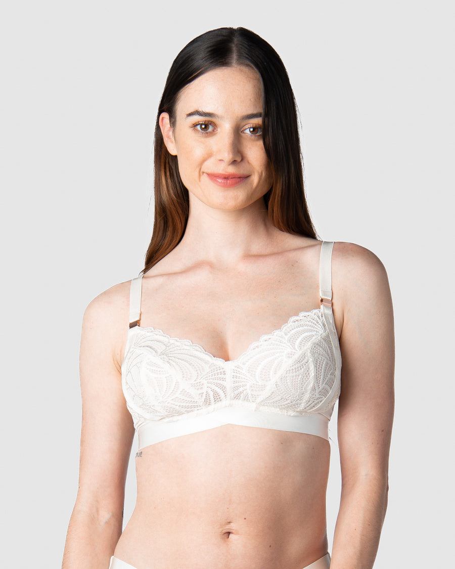 Meet Emily, a proud mama of 1, embracing the Warrior Soft Cup Ivory wirefree nursing and maternity bra. Engineered with multifit cups to accommodate the changing contours of the body during maternity and postpartum, this Hotmilk Lingerie US creation draws on over 18 years of expertise. Experience the perfect blend of comfort and support tailored to enrich your breastfeeding journey