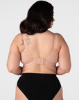 Hotmilk Caress FlexFit Nursing Bra in Cashmere Busty – back view showing 6-hook closure and smoothing side wings, medium support wirefree nursing bra for larger busts