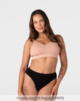 Hotmilk Caress FlexFit Nursing Bra in Cashmere – front view, eco-friendly bamboo wirefree nursing bra with removable padded cups, sizes A–DD