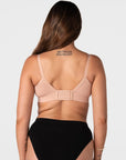 Hotmilk Caress FlexFit Nursing Bra in Cashmere – back view showing 6-hook closure and smoothing side wings, wirefree nursing bra in eco bamboo fabric