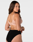 Hotmilk Caress FlexFit Nursing Bra in Cashmere – back view showing 6-hook closure and smoothing side wings, wirefree nursing bra in eco bamboo fabric