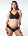 HOTMILK ELEVATE BLACK MODERATE LEAKPROOF MATERNITY PREGNANCY HI BRIEF MATCHED WITH  ELEVATE COTTON BLACK T-SHIRT NURSING BRA - WIREFREE