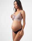 HOTMILK PROJECTME AMBITION TRIANGLE COSMETIC LILAC CONTOUR NURSING PREGNANCY BREASTFEEDING BRA - WIREFREE WITH AMBITION BLACK BRAZILIAN BRIEF