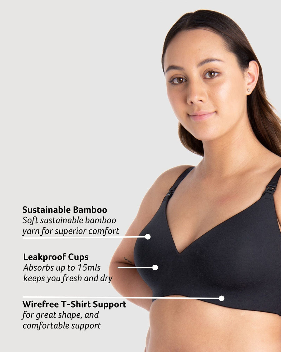 EMBRACE LEAKPROOF BLACK T-SHIRT NURSING BRA - WIREFREE
