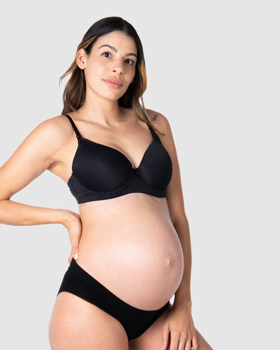 Kami, mother of 2, embracing comfort and style in the Forever Yours maternity, nursing, and breastfeeding bra in 10/32D from Hotmilk Lingerie US. This bra offers flexiwire support with a contour padded cup, providing unmatched comfort, style, and shaping