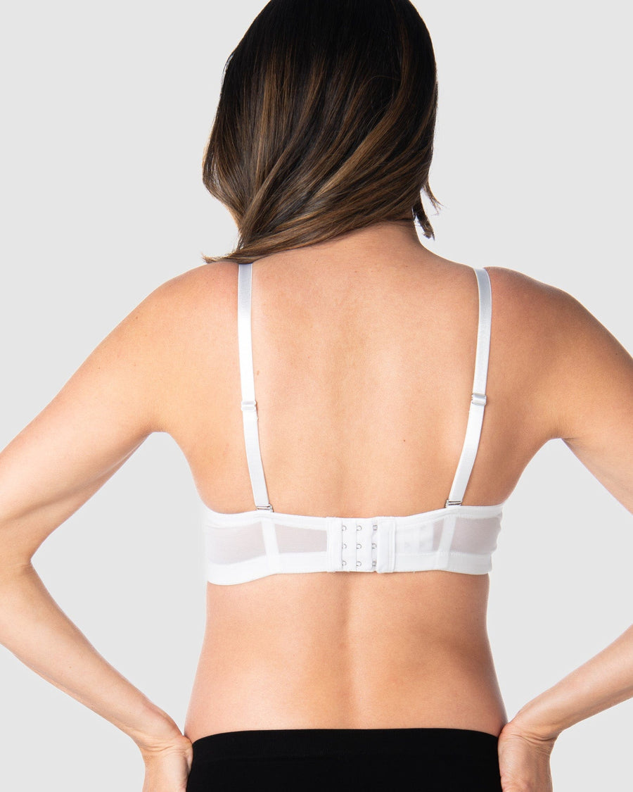 Rear view of Hotmilk Lingerie's Forever Yours contour nursing bra, highlighting 6 rows of hooks and eyes for enhanced flexibility during pregnancy and nursing