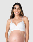 Kami, mother of 2-to-be, radiates pregnancy glow in the Forever Yours maternity, nursing, and breastfeeding bra (10/32D) from Hotmilk Lingerie US. Enjoy unparalleled comfort, style, and shaping with flexiwire support and a contour padded cup