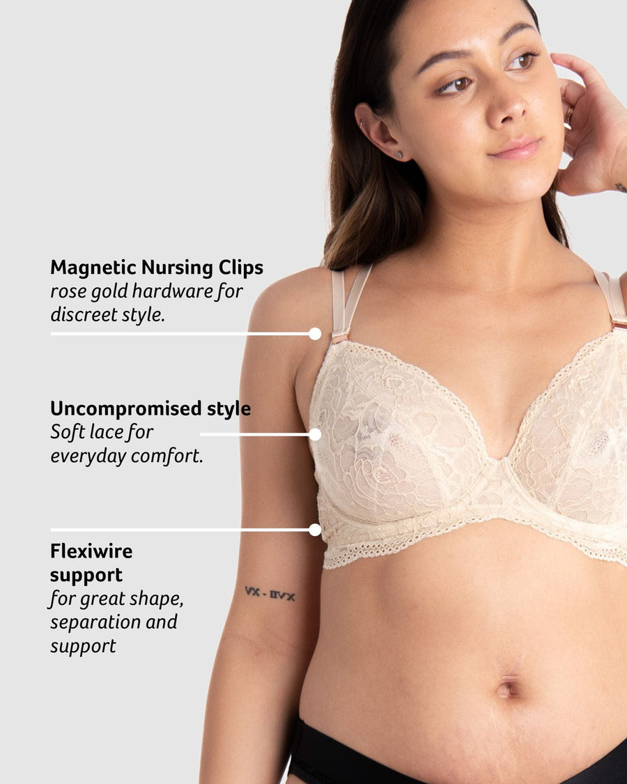 Explore the Standout Features of Hotmilk Lingerie's Heroine Plunge Sand: A Sensual Flexi Underwire Nursing and Maternity Bra