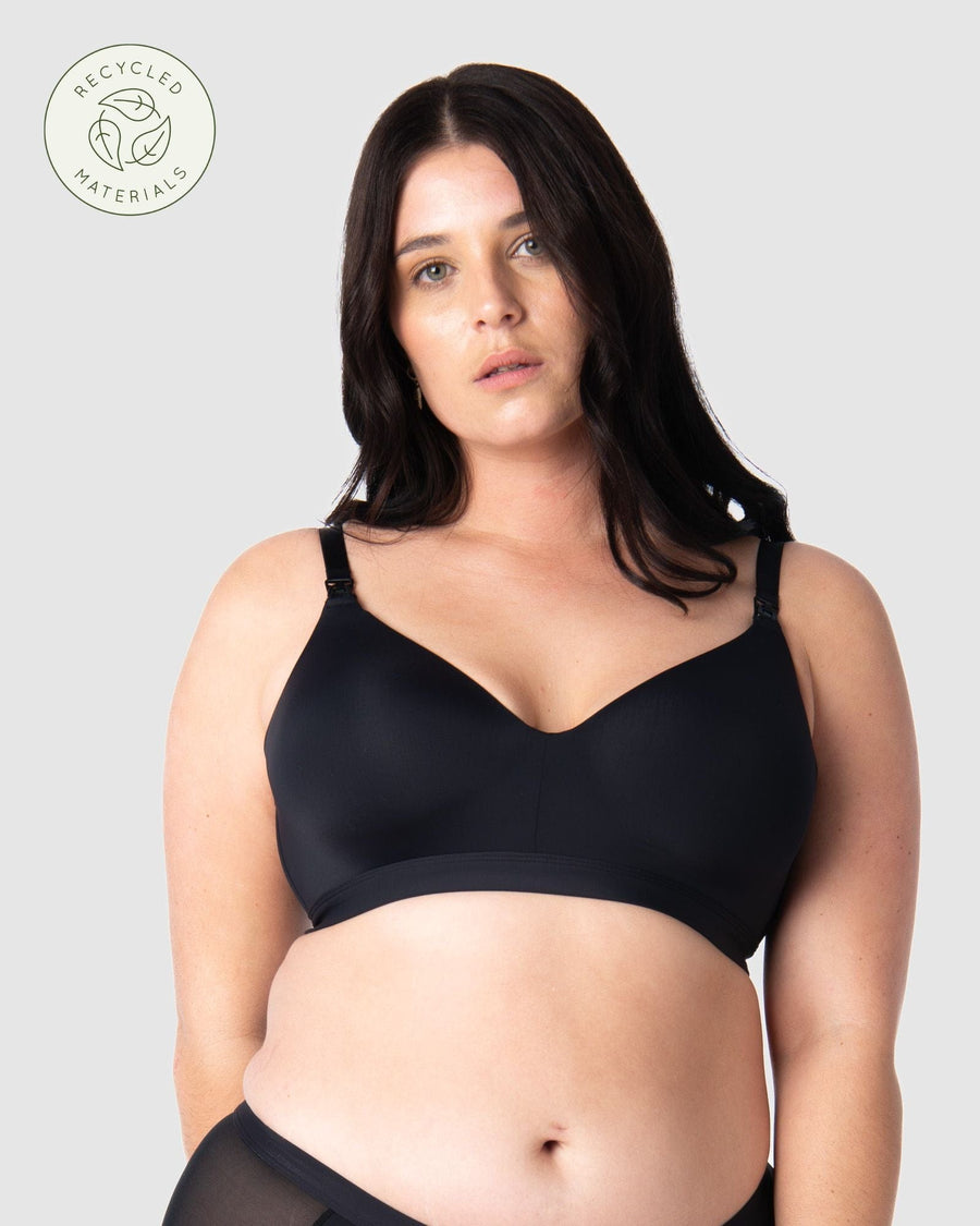 HOTMILK COM INFINITE BLACK T-SHIRT NURSING MATERNITY BREASTFEEDING BRA - WIREFREE