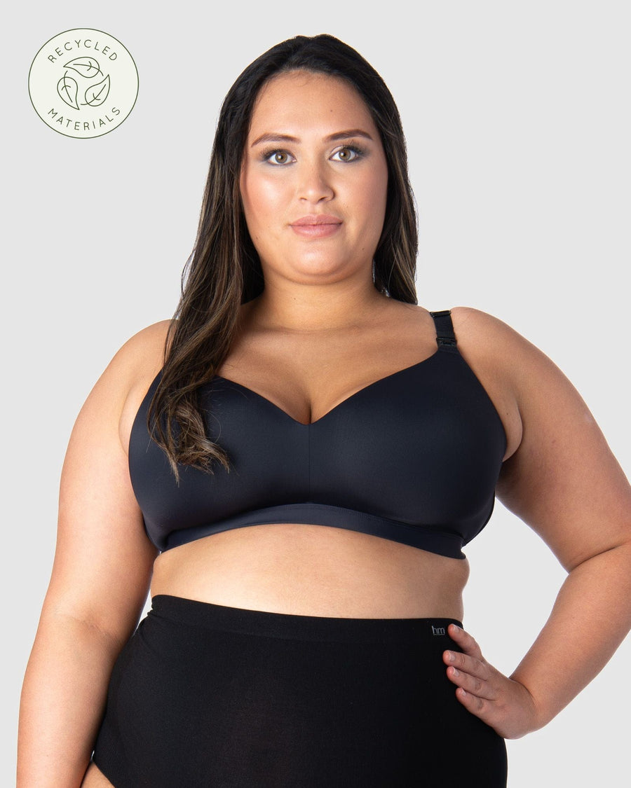 HOTMILK COM INFINITE BLACK T-SHIRT NURSING MATERNITY BREASTFEEDING BRA - WIREFREE