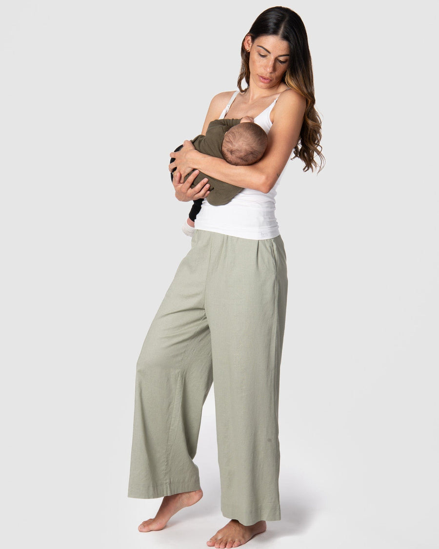 Kami, a mother of 2, loves the comfort of the new Hotmilk 'Sage Lounge Pant,' paired with the Hotmilk My Necessity nursing cami, creating the ultimate postpartum lounge set. These pants are the embodiment of sumptuous comfort, featuring a soft waistband and a flattering 7/8 length that combines style and relaxation seamlessly. Discover the perfect loungewear for pregnancy breastfeeding and postpartum comfort with Hotmilk US's Sage Lounge Pant