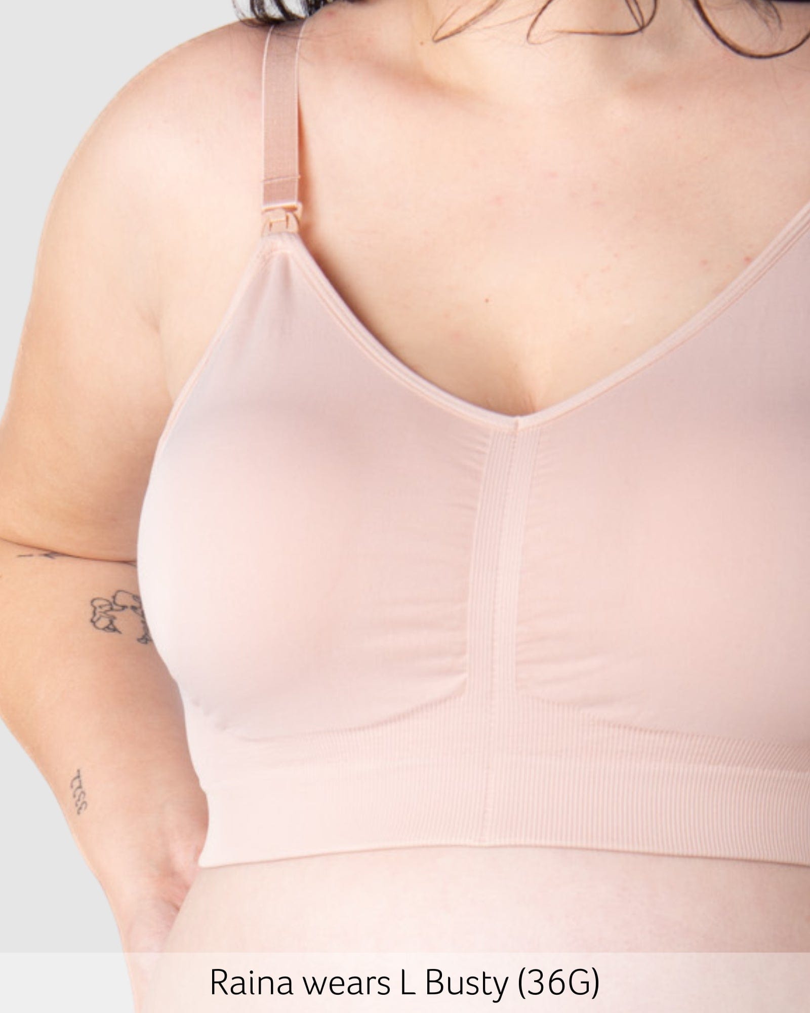 Close up of My Necessity Seamless Nursing Bra - Ballet Pink Busty