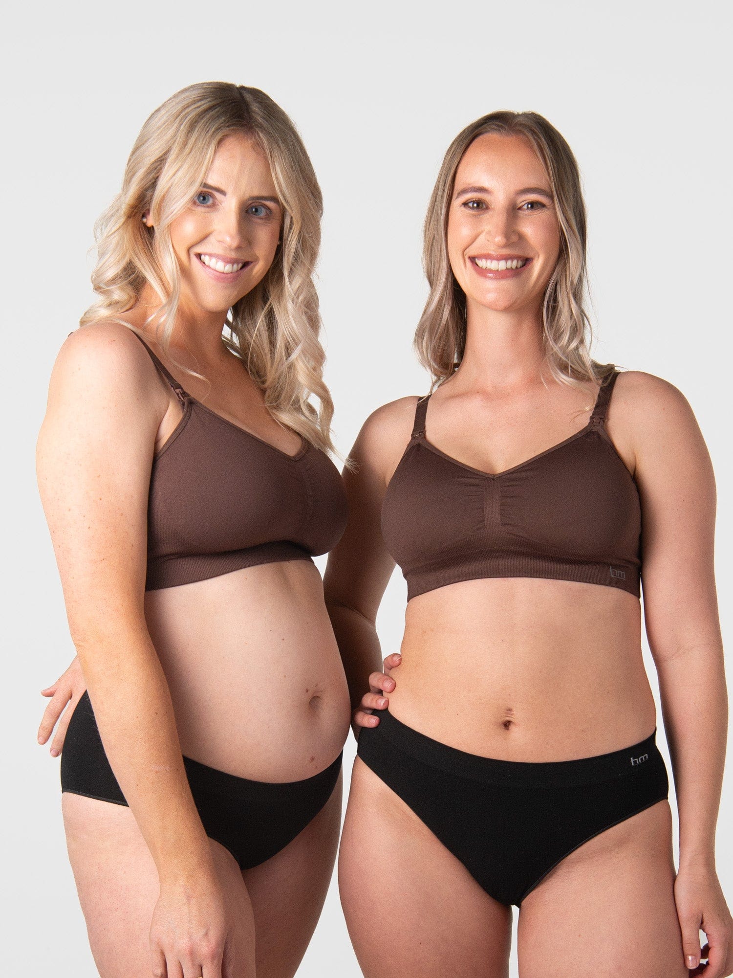 Adele and Brodie wear My Necessity Chocolate front view
