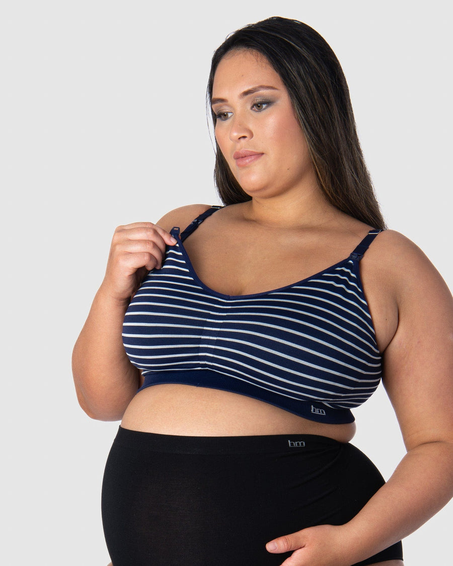 HOTMILK US MY NECESSITY NAVY STRIPE MULTIFIT FULL CUP MATERNITY AND NURSING WIREFREE