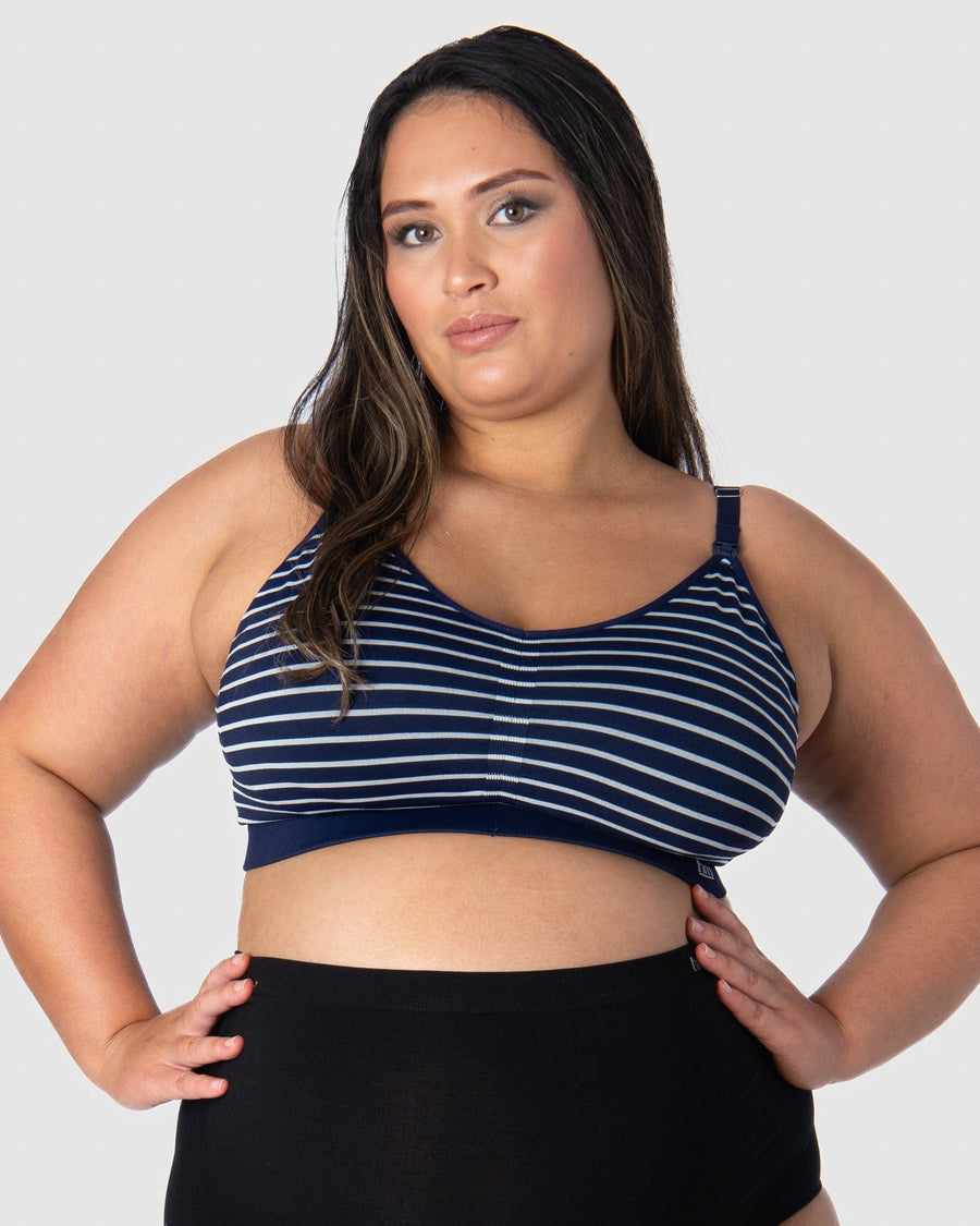HOTMILK US MY NECESSITY NAVY STRIPE MULTIFIT FULL CUP MATERNITY AND NURSING WIREFREE