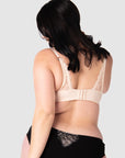 The soft sheer lace straps in gentle shades of pink exude a romantic charm that Hotmilk Lingerie is celebrated for. This makes it an ideal choice for a maternity and nursing bra, perfect for the wedding and party season. With 6 rows of hooks and eyes, it offers flexibility throughout your pregnancy and postpartum journey. This nursing bra seamlessly combines style, support, and comfort like no other