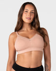 Hotmilk Caress FlexFit Nursing Bra in Cashmere – lifestyle shot, soft bamboo nursing bra for pregnancy, postpartum and breastfeeding