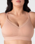 Hotmilk Caress FlexFit Nursing Bra in Cashmere Busty – detail of eco-friendly bamboo fabric with adjustable straps and removable padded cups, wirefree everyday comfort for fuller busts