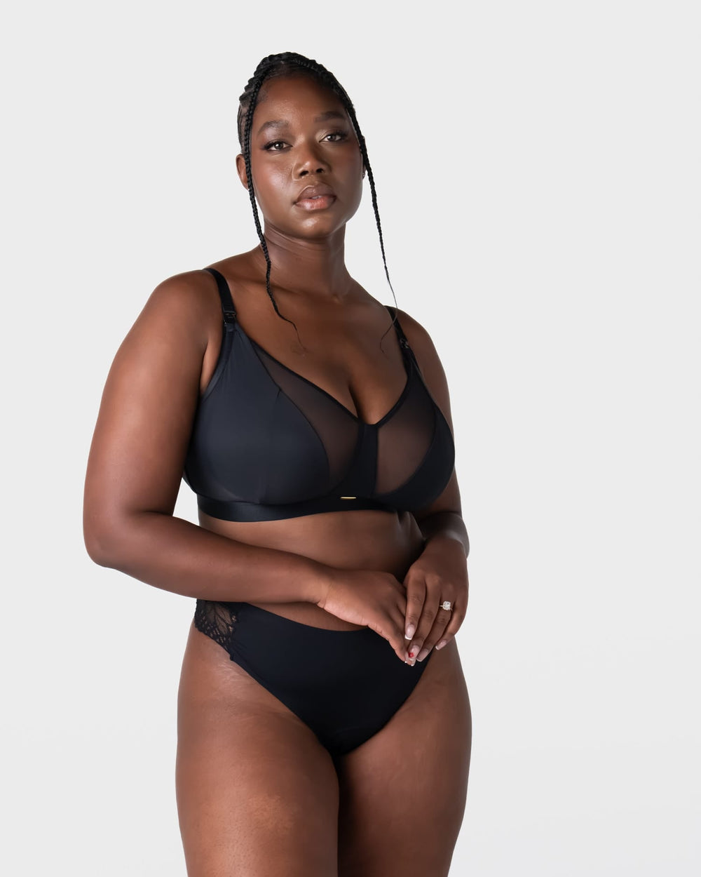 Hotmilk Flawless Full Cup Plunge Nursing Bra in Black – back view, supportive maternity and breastfeeding bra with full coverage