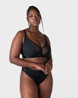 Hotmilk Flawless Full Cup Plunge Nursing Bra in Black – back view, supportive maternity and breastfeeding bra with full coverage