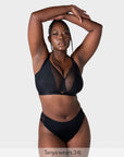 Flawless Full Cup Plunge Nursing Bra in Black — sheer lace plunge nursing bra with flexiwire — Hotmilk Lingerie