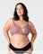 Fuller bust nursing bra for breastfeeding, Hotmilk Flawless Rose Dust plunge maternity bra, Kaarina wears 14F up to J cup