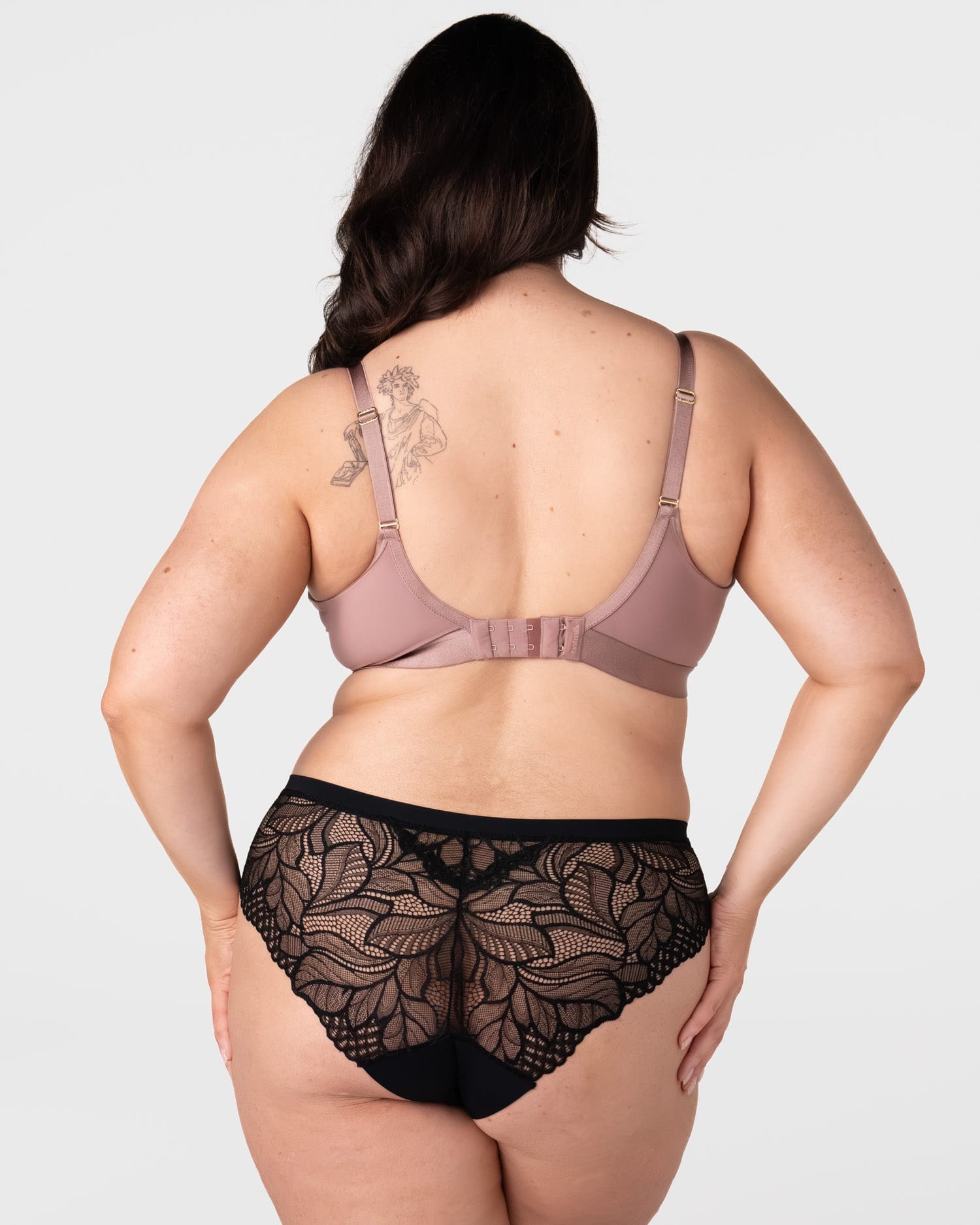 Back view of Hotmilk Flawless nursing bra in Rose Dust showing 6-hook closure and double-layer back support for maternity
