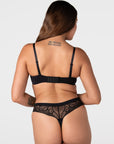 Back view of the Forever New black nursing bra showing 6 hook and eye closure and adjustable Hotmilk branded straps