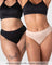 lose-up front view of two models wearing the Hotmilk My Necessity Seamless Bikini Briefs in Black and Frappe with the My Everyday Nursing Bra in Black – showing Hotmilk branded waistband and smooth bamboo blend fabric. Kaarina wears XL/XXL, Hunter wears S/M