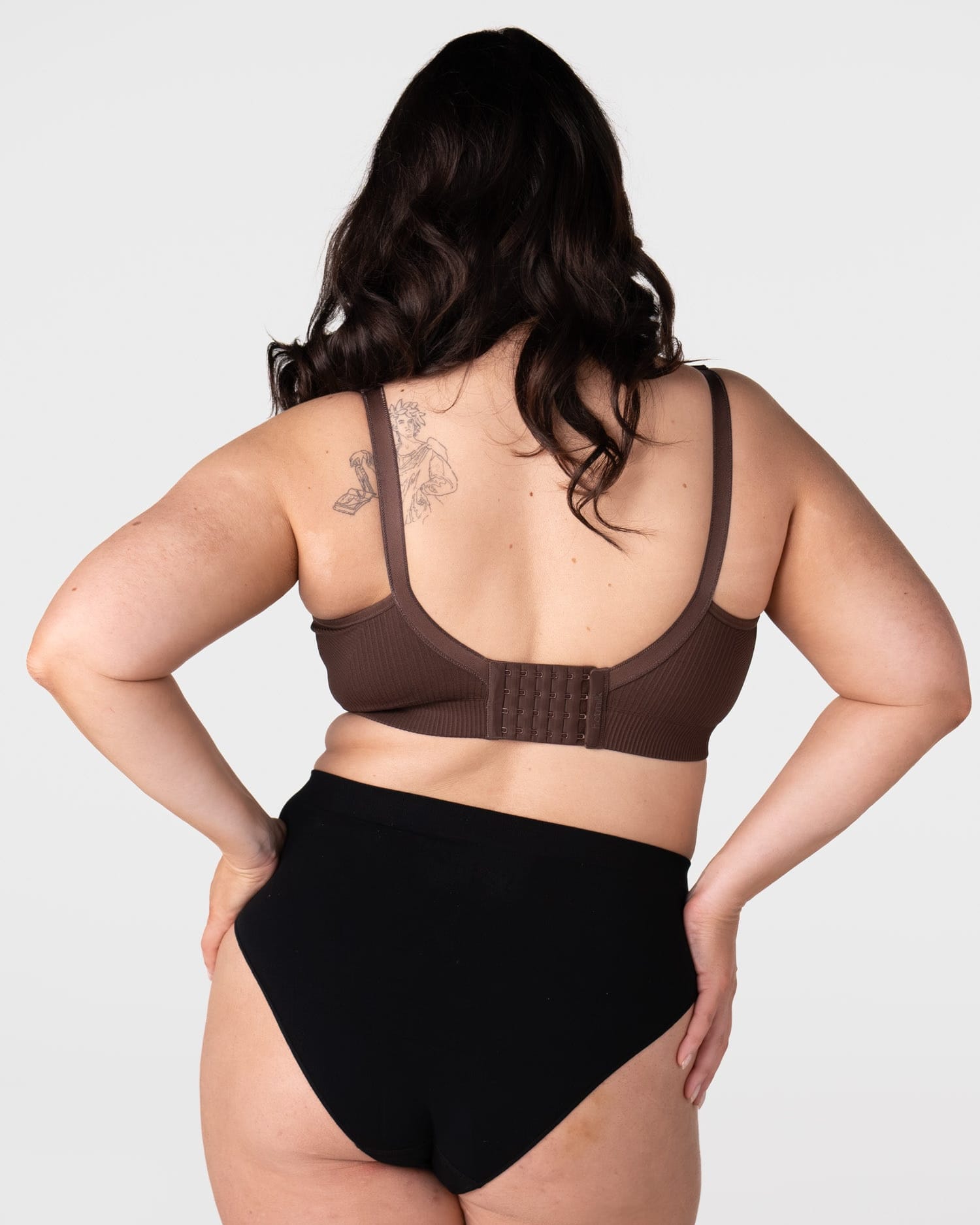Back view of Hotmilk My Everyday Busty nursing bra in Chocolate showing 6-hook 4-row wide closure and double-layer smoothing back