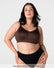 Kaarina wears Hotmilk My Everyday Busty seamless nursing bra in Chocolate, wirefree maternity bra for fuller busts F to J cup