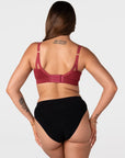 Hotmilk My Necessity 2.0 FlexFit Nursing Bra in Cherry – back view showing 6-hook closure and smooth seamless finish, flexible wirefree nursing bra in recycled nylon