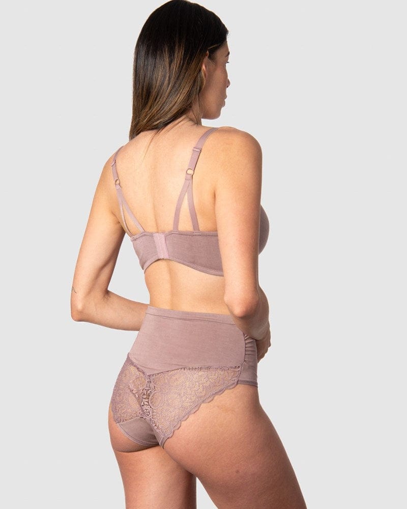 Back of Serenity Bamboo Wirefree Maternity Bra matched with Serenity Hi Brief in Mocha