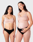 Models wearing Hotmilk My Necessity bra in Ballet Pink, showing front view Regular and Busty version