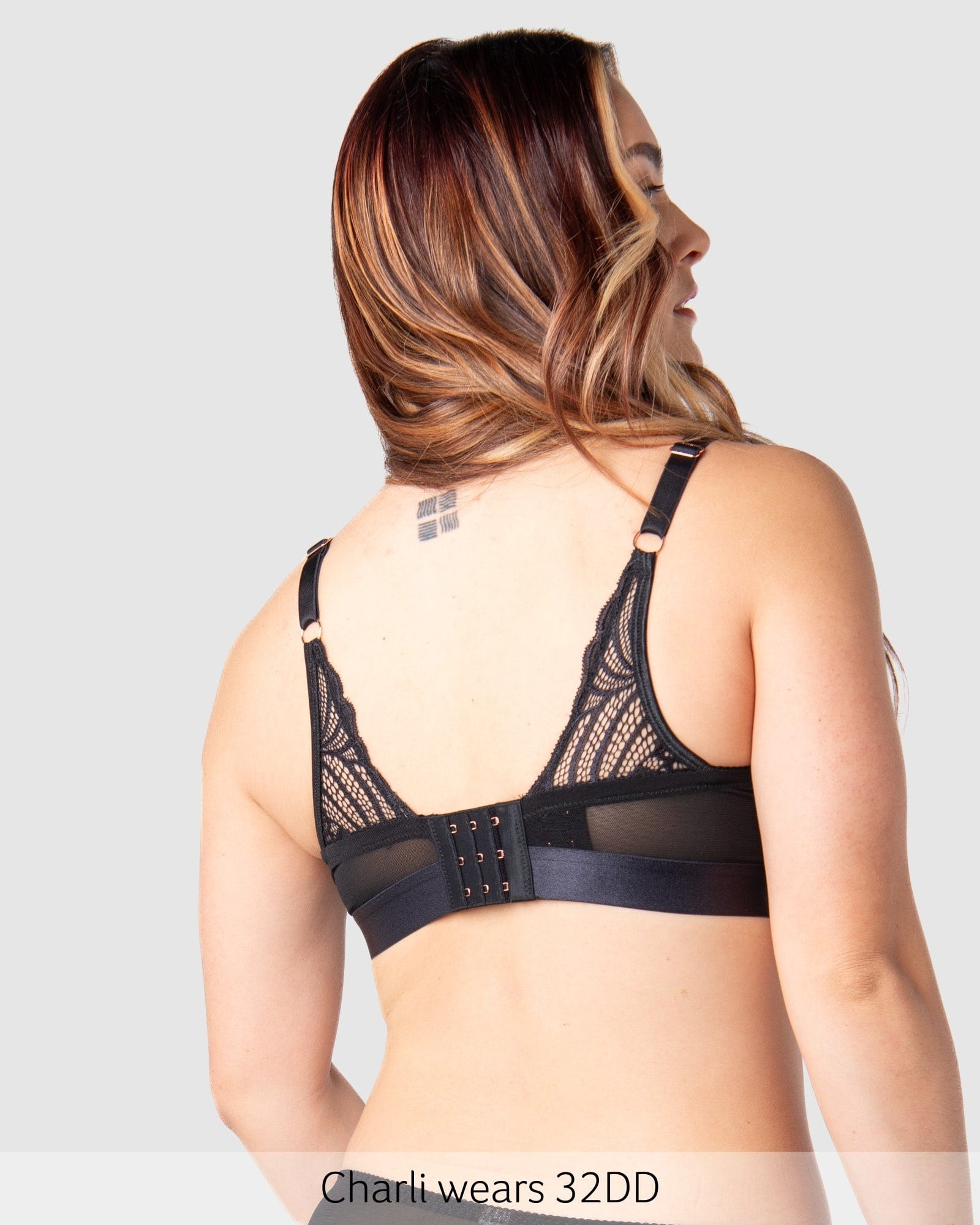 Back of Warrior Plunge Nursing Bra - Black