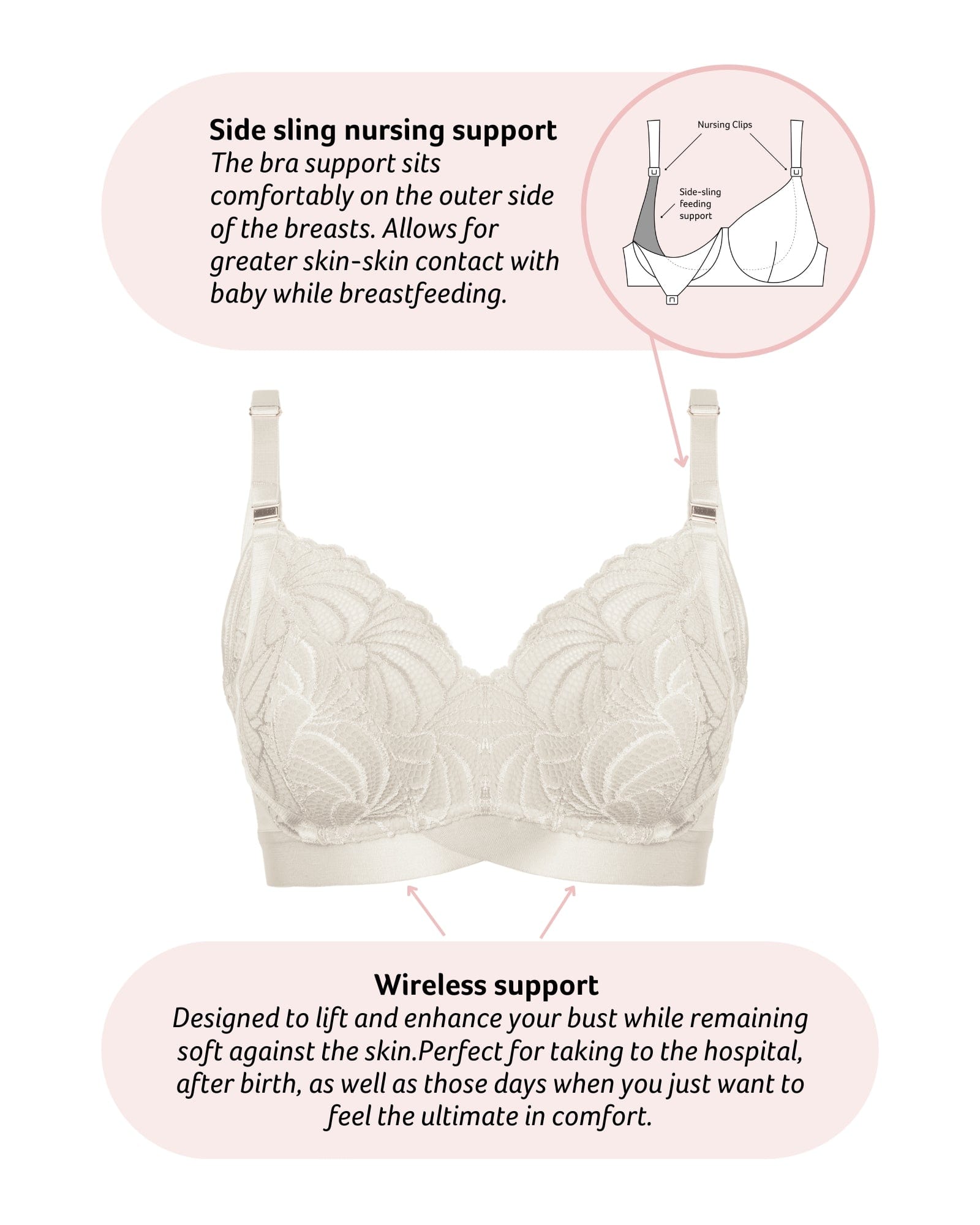 technical Feature on Warrior Wirefree Soft Cup Nursing Bra in Ivory
