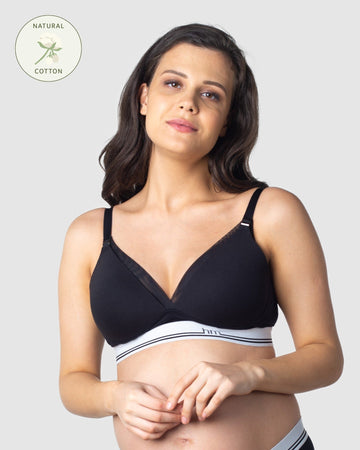 HOTMILK US ICON COTTON BLACK T-SHIRT NURSING MATERNITY BRA - WIREFREE