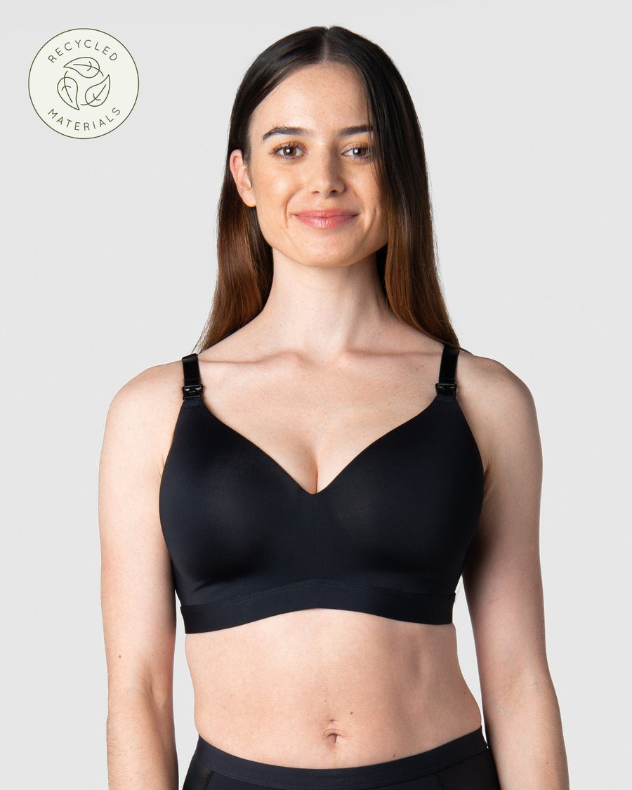HOTMILK COM INFINITE BLACK T-SHIRT NURSING MATERNITY BREASTFEEDING BRA - WIREFREE