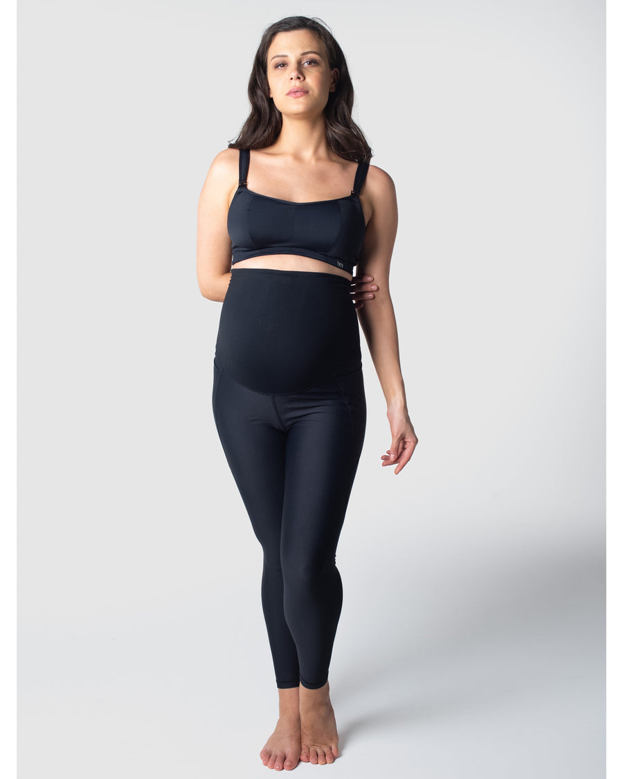 HOTMILK US FOCUS BLACK MATERNITY PREGNANCY SPORTS LEGGINGS