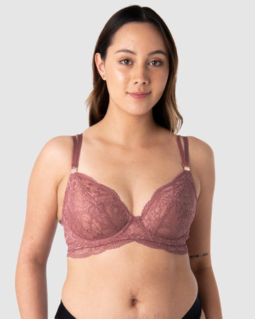 HOTMILK US HEROINE PLUNGE ANTIQUE ROSE NURSING BREASTFEEDING MATERNITY BRA - FLEXI UNDERWIRE