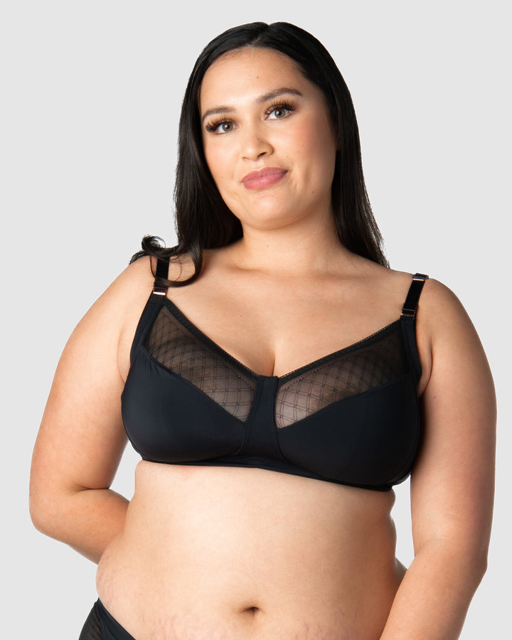 HOTMILK US LUNAR ECLIPSE BLACK MATERNITY BREASTFEEDING NURSING BRA - WIREFREE WITH MATCHING LUNAR ECLIPSE MATERNITY BLACK BRIEFS