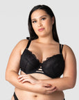 Hotmilk elevates the concept of luxury in maternity and nursing bras with the True Luxe collection. Revel in true opulence with this luxuriously refined large floral lace nursing bra. Tiare confidently showcases size 16/38F, highlighting the exquisite twin strap detailing, semi-sheer full cup coverage, and flexi underwire support. Thrive throughout your breastfeeding journey with this stunning bra, catering to cup sizes up to J, without any compromis