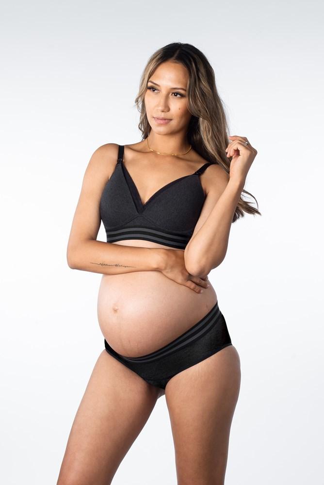HOTMILK ELEVATE BLACK MODERATE LEAKPROOF MATERNITY PREGNANCY HI BRIEF MATCHED WITH  ELEVATE COTTON BLACK T-SHIRT NURSING BRA - WIREFREE