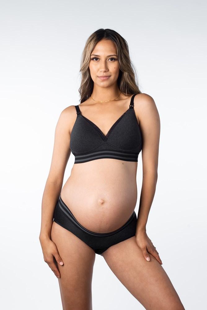 HOTMILK ELEVATE BLACK MODERATE LEAKPROOF MATERNITY PREGNANCY HI BRIEF MATCHED WITH  ELEVATE COTTON BLACK T-SHIRT NURSING BRA - WIREFREE