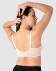 Tatiana, a one-child breastfeeding mother, showcases the standard back option of Hotmilk Lingerie's groundbreaking Embrace Leakproof Bra, setting a new standard for the classic T-shirt bra. Now available in New Zealand at handpicked specialty lingerie boutiques and online through Hotmilk Lingerie NZ