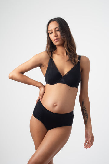 HOTMILK PROJECTME AMBITION PLUNGE BLACK CONTOUR NURSING PREGNANCY BREASTFEEDING BRA - FLEXI UNDERWIRE WITH AMBITION BLACK HIGH WAISTED BRIEF